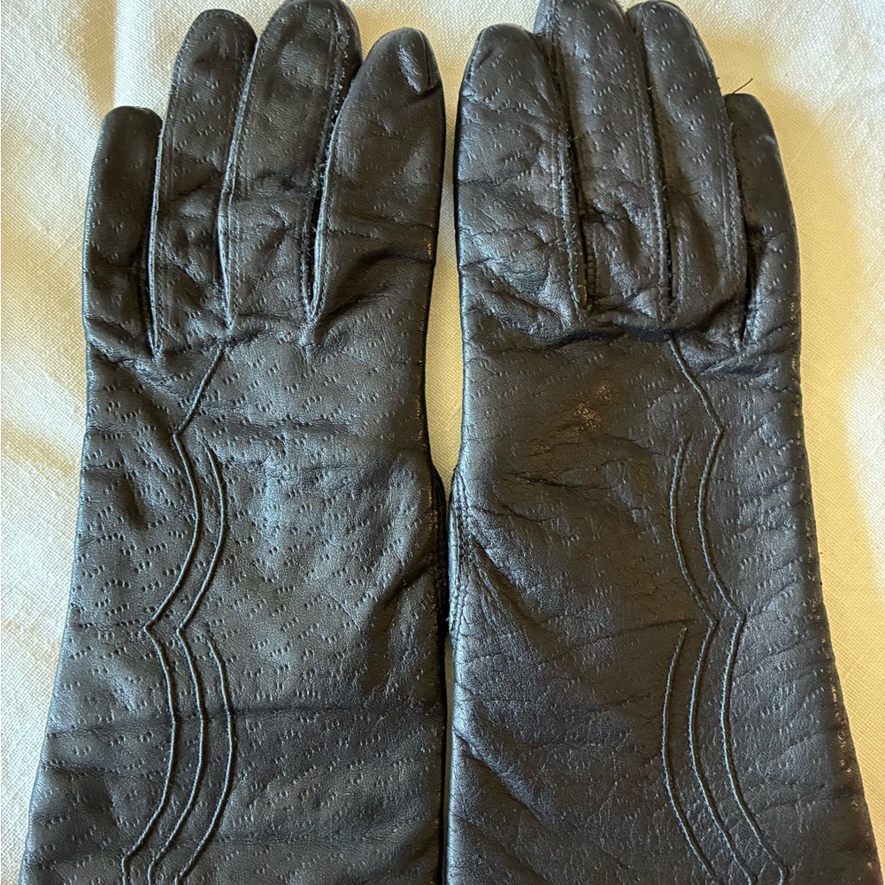 Black Leather lined Gloves sz small
